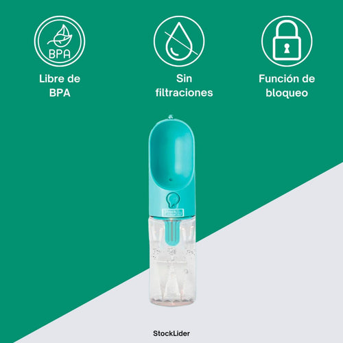 Bebedero Portátil con Filtro para Mascotas 380ml - Botella de Agua con Cuenco Integrado