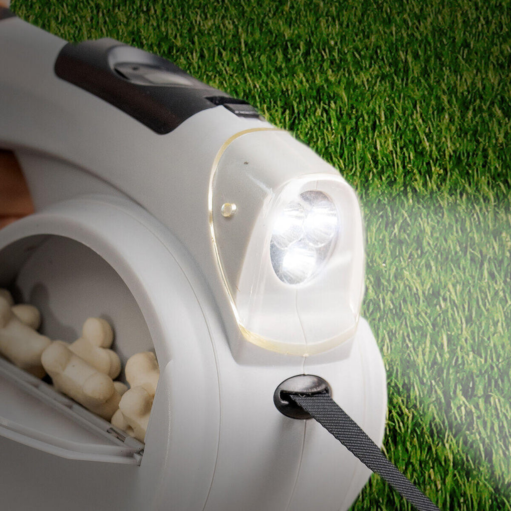 Correa Retráctil para Perros 6 en 1 Leashic - Luz LED, Reloj y Bebedero