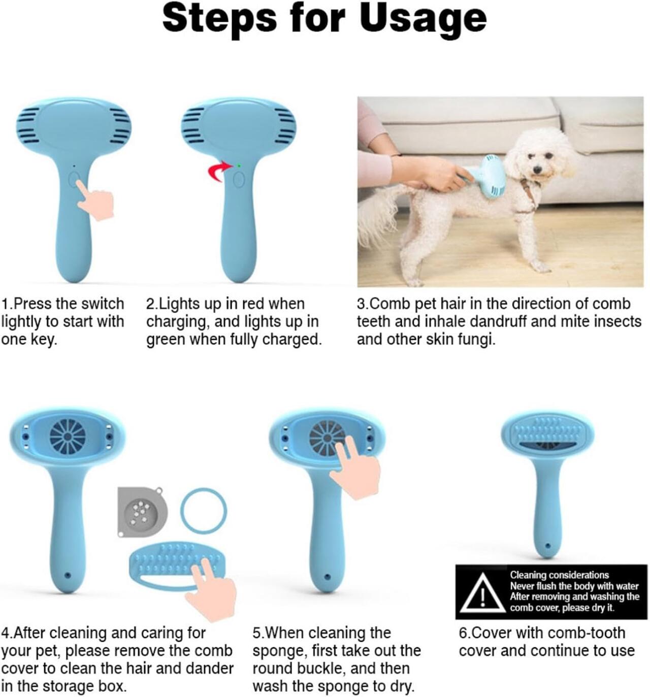 Cepillo Eléctrico Quitapelos para Mascotas - Removedor de Pelo Sueltos y Nudos