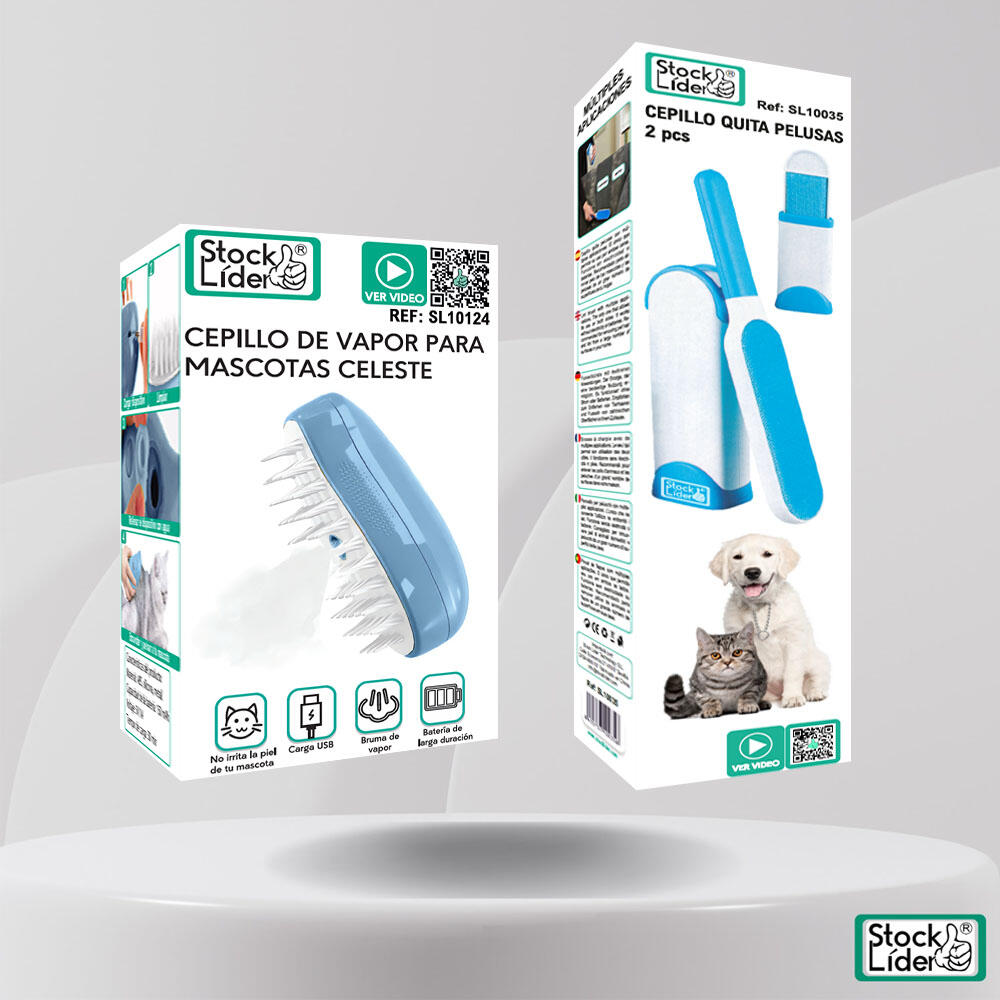 Pack 2 Cepillos para Mascotas - Cepillo Celeste + Cepillo Quitapelusas Reutilizable