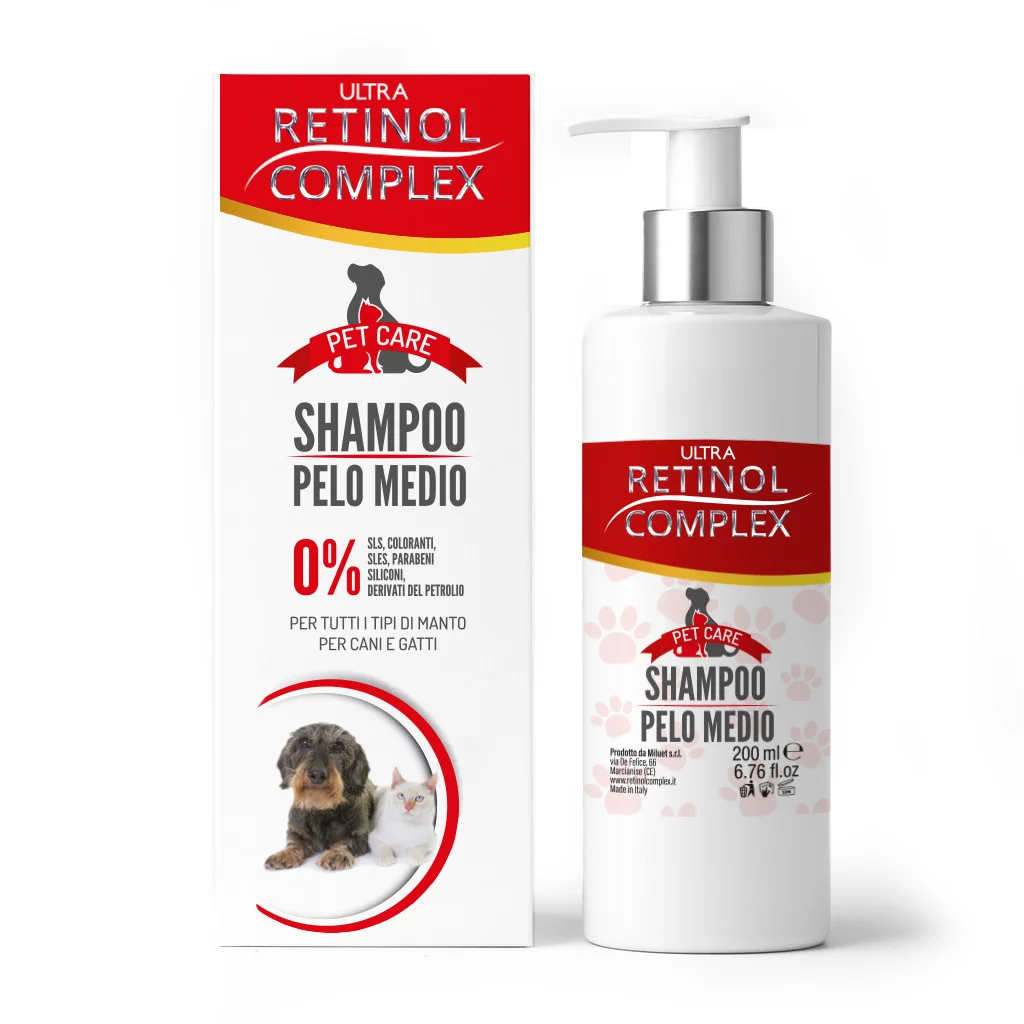 Champú para Mascotas de Pelo Medio 200ml Retinol Complex - Suavidad y Brillo Profesional